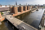 Hamburg. Elbphilharmonie. Blick von Plaza. Traditionsschiffhafen